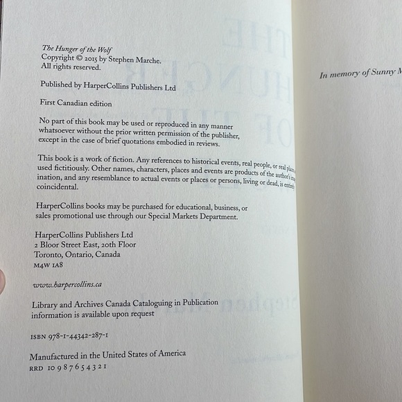 The Hunger of the Wolf - Stephen Marche. Fiction. Hardcover. - Picture 9 of 9